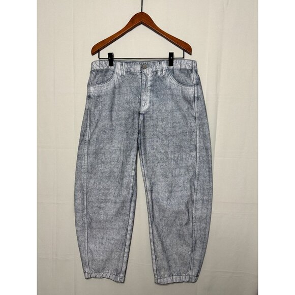 ZARA WOMENS COLLECTION TAPERED COATED MID-RISE Wide Barrel Leg Jeans Size 12 - Picture 4 of 15